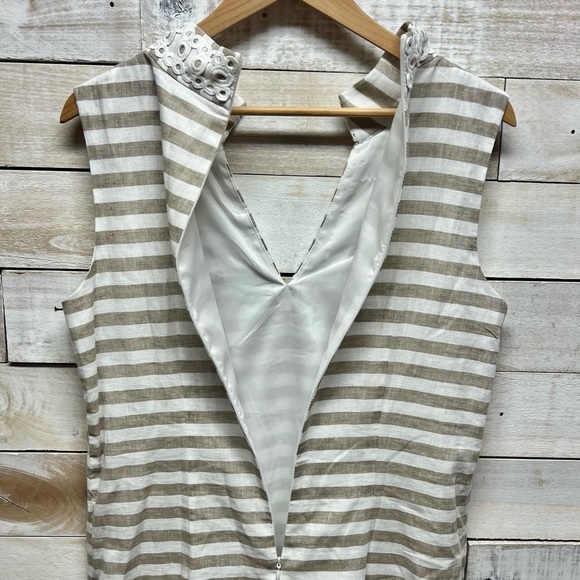Eliza J Dress Womens 10‎ Beige White Linen Cotton Sleeveless Stripe Sundress - Picture 7 of 12